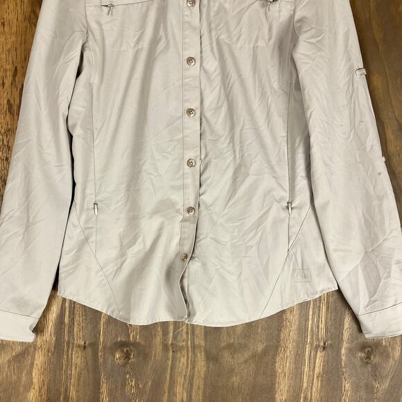 REI CO OP Womens Shirt Tan Button Down Long Sleeve Zip Pockets XS - Picture 3 of 12